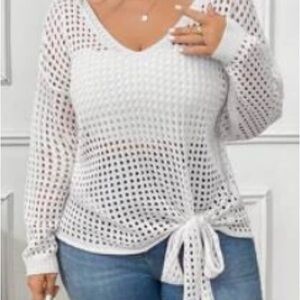 White Knit Tie-Front Sweater